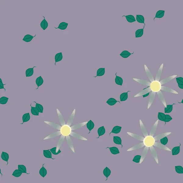 Ilustración Vectorial Flores Con Hojas Fondo Sin Costuras — Vector de stock