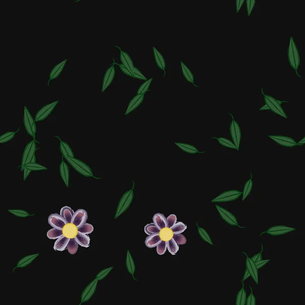 Ilustración Vectorial Flores Con Hojas Fondo Sin Costuras — Vector de stock