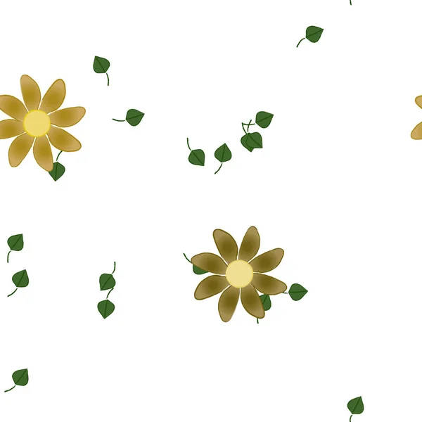 Vektorillustration Blumen Mit Blättern Nahtloser Hintergrund — Stockvektor