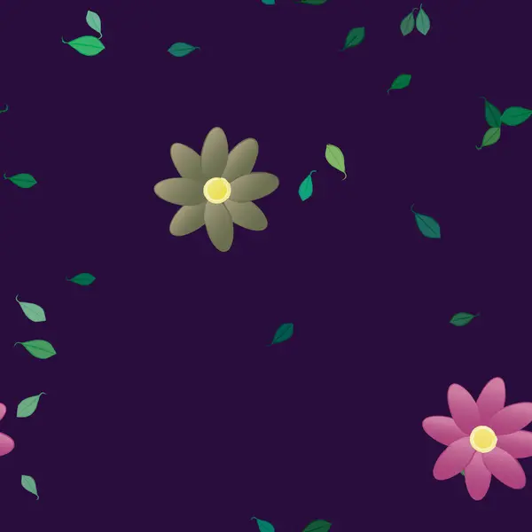 Illustration Vectorielle Fleurs Avec Feuilles Fond Sans Couture — Image vectorielle