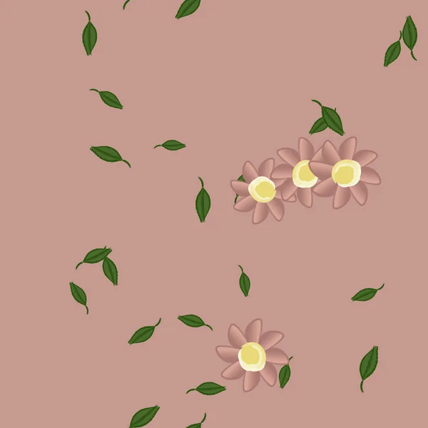 Ilustração Vetorial Flores Com Folhas Sem Costura Fundo —  Vetores de Stock