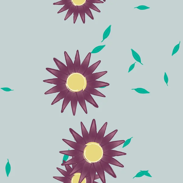 Ilustración Vectorial Flores Con Hojas Fondo Sin Costuras — Archivo Imágenes Vectoriales