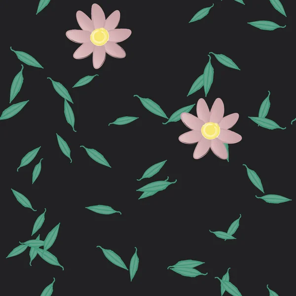 Illustration Vectorielle Fleurs Avec Feuilles Fond Sans Couture — Image vectorielle