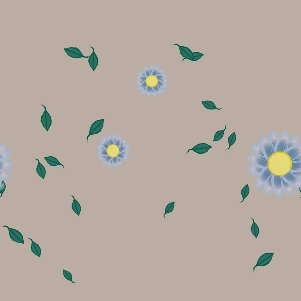 Ilustración Vectorial Flores Con Hojas Fondo Sin Costuras — Vector de stock