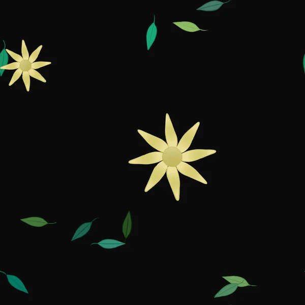 Illustration Vectorielle Fleurs Avec Feuilles Fond Sans Couture — Image vectorielle