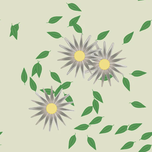 Vektorillustration Blumen Mit Blättern Nahtloser Hintergrund — Stockvektor