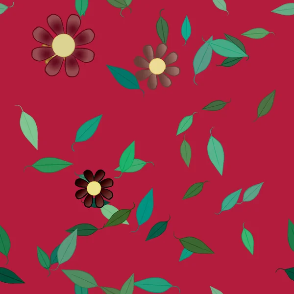 Flores Pétalos Con Hojas Fondo Sin Costuras Vector Ilustración — Vector de stock