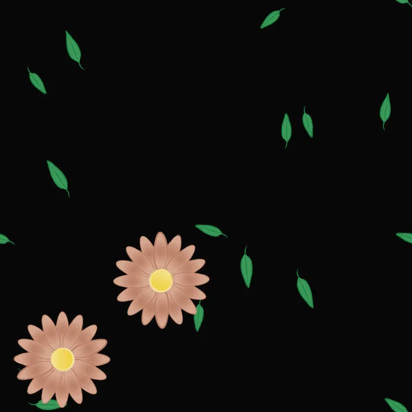 Ilustración Vectorial Flores Con Hojas Fondo Sin Costuras — Vector de stock