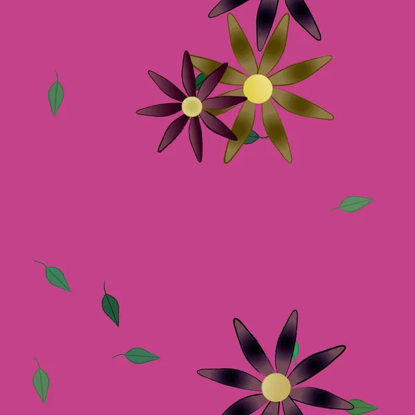 Ilustración Vectorial Flores Con Hojas Fondo Sin Costuras — Vector de stock