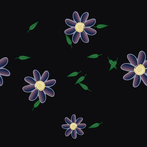 Ilustración Vectorial Flores Con Hojas Fondo Sin Costuras — Archivo Imágenes Vectoriales