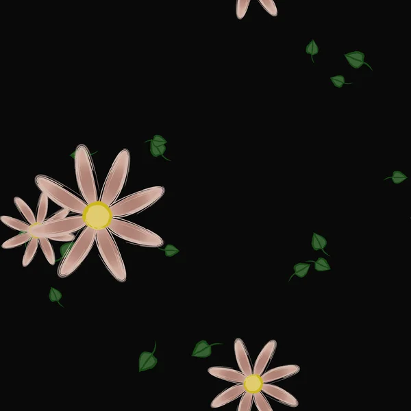 Ilustración Vectorial Flores Con Hojas Fondo Sin Costuras — Vector de stock