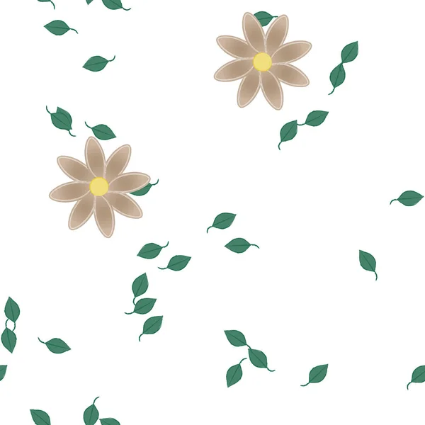 Vektorillustration Blumen Mit Blättern Nahtloser Hintergrund — Stockvektor