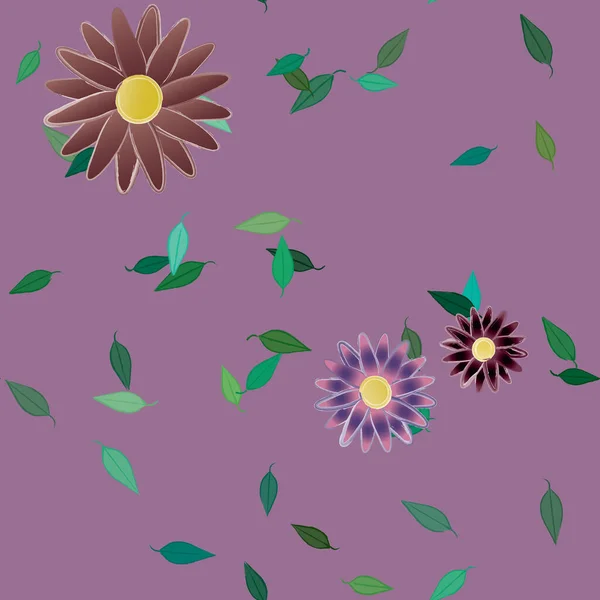 Vektorillustration Blumen Mit Blättern Nahtloser Hintergrund — Stockvektor