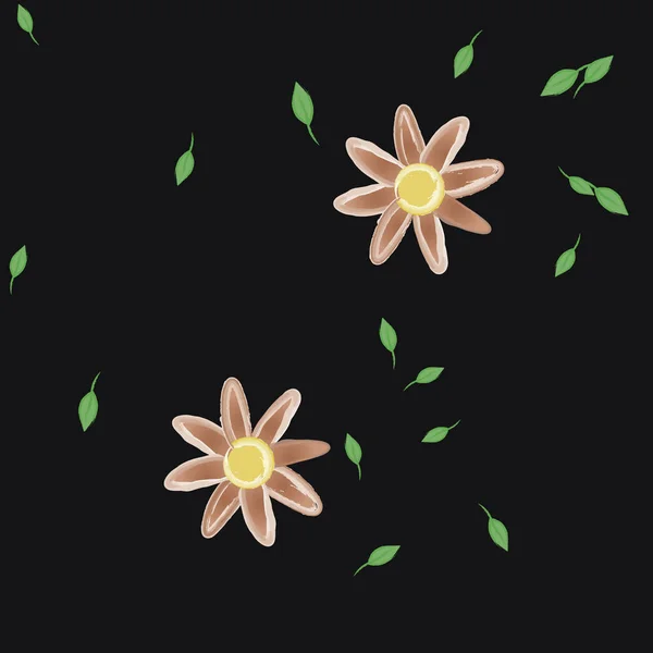 Vektorillustration Blumen Mit Blättern Nahtloser Hintergrund — Stockvektor