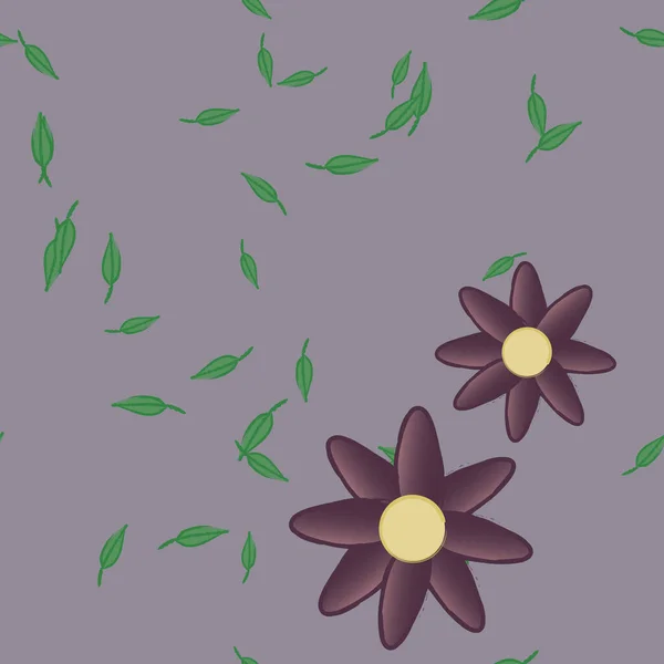 Vektorillustration Blumen Mit Blättern Nahtloser Hintergrund — Stockvektor