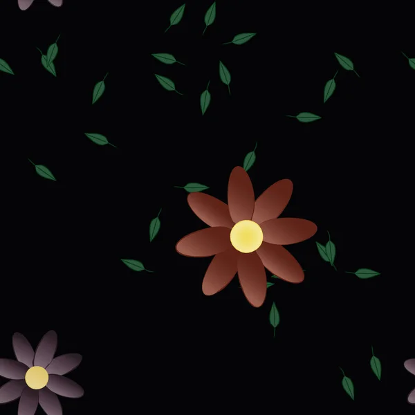 Ilustração Vetorial Flores Com Folhas Sem Costura Fundo — Vetor de Stock