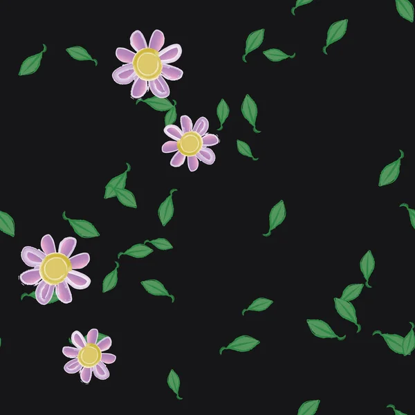 Vektorillustration Blumen Mit Blättern Nahtloser Hintergrund — Stockvektor