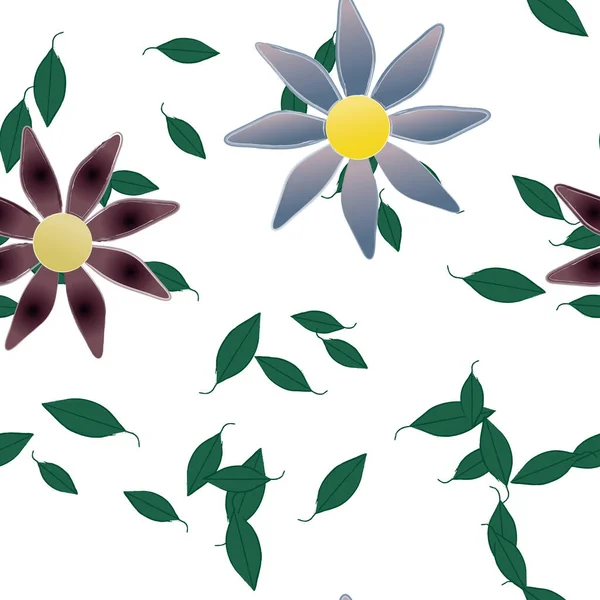 Ilustração Vetorial Flores Com Folhas Sem Costura Fundo — Vetor de Stock
