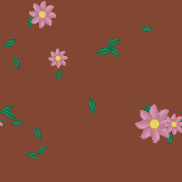 Ilustração Vetorial Flores Com Folhas Sem Costura Fundo — Vetor de Stock