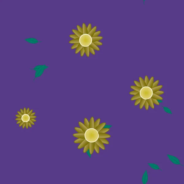 Ilustración Vectorial Flores Con Hojas Fondo Sin Costuras — Vector de stock