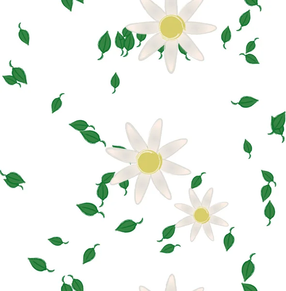 Ilustração Vetorial Flores Com Folhas Sem Costura Fundo —  Vetores de Stock