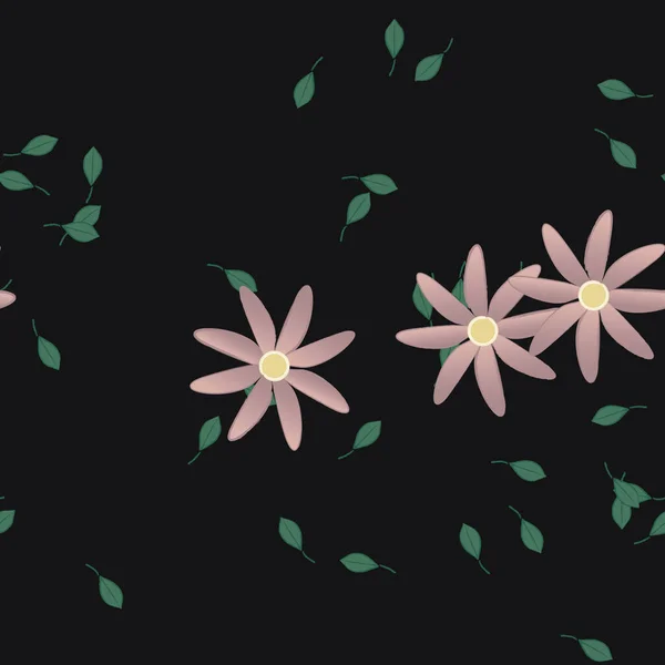 Illustration Vectorielle Fleurs Avec Feuilles Fond Sans Couture — Image vectorielle