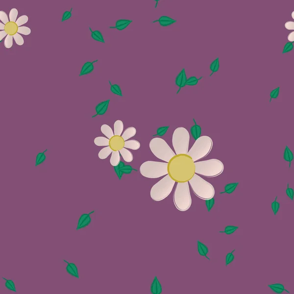 Ilustración Vectorial Flores Con Hojas Fondo Sin Costuras — Vector de stock