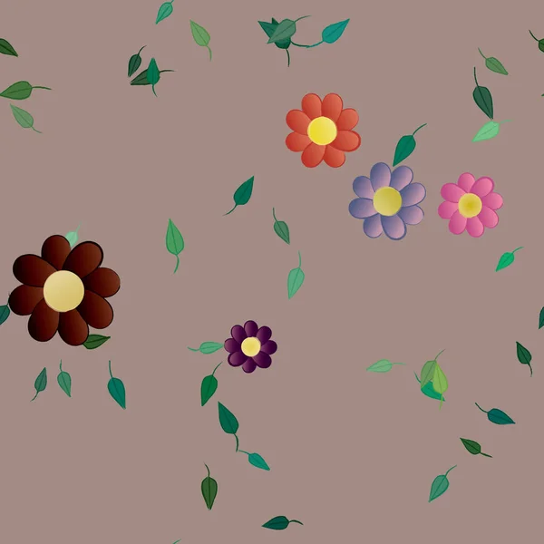 Ilustración Vectorial Flores Con Hojas Fondo Sin Costuras — Archivo Imágenes Vectoriales