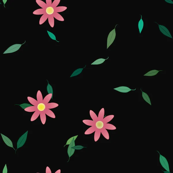 Ilustración Vectorial Flores Con Hojas Fondo Sin Costuras — Archivo Imágenes Vectoriales