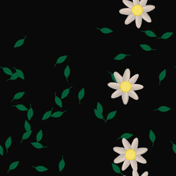 Ilustración Vectorial Flores Con Hojas Fondo Sin Costuras — Vector de stock