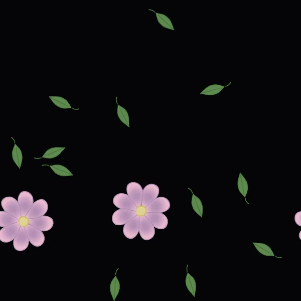 Vektorillustration Blumen Mit Blättern Nahtloser Hintergrund — Stockvektor