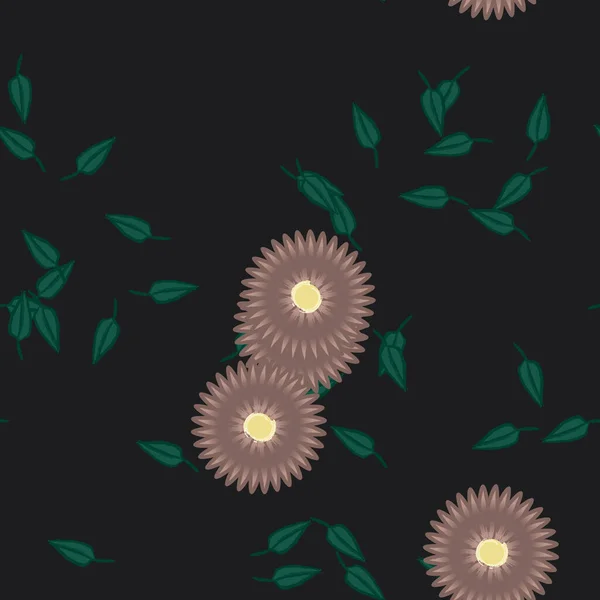 Vektorillustration Blumen Mit Blättern Nahtloser Hintergrund — Stockvektor