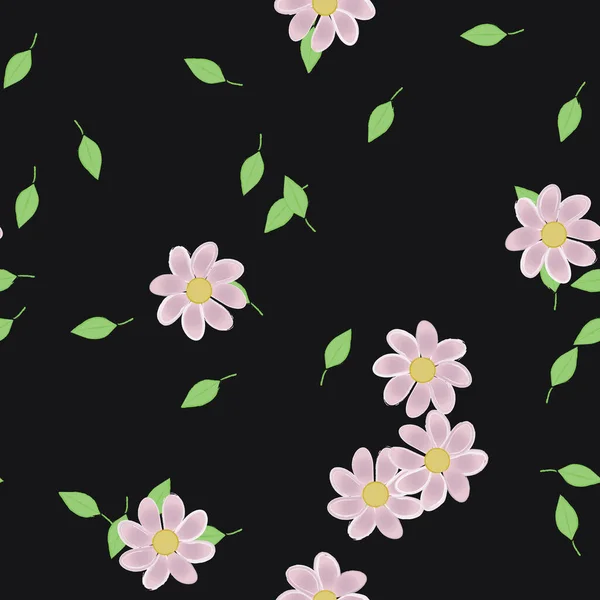 Ilustración Vectorial Flores Con Hojas Fondo Sin Costuras — Archivo Imágenes Vectoriales