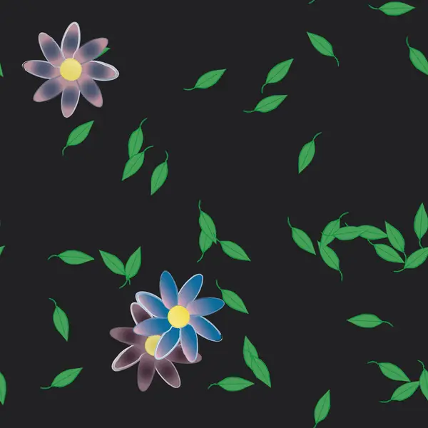 Ilustración Vectorial Flores Con Hojas Fondo Sin Costuras — Archivo Imágenes Vectoriales