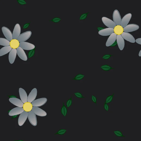 Vektorillustration Blumen Mit Blättern Nahtloser Hintergrund — Stockvektor