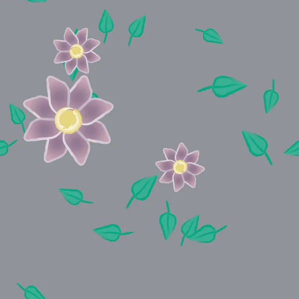 Fleurs Avec Feuilles Fond Sans Couture Illustration Vectorielle — Image vectorielle