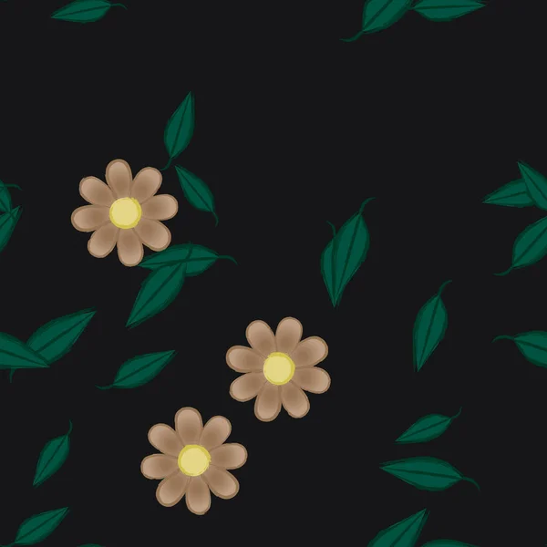 Fleurs Avec Feuilles Fond Sans Couture Illustration Vectorielle — Image vectorielle