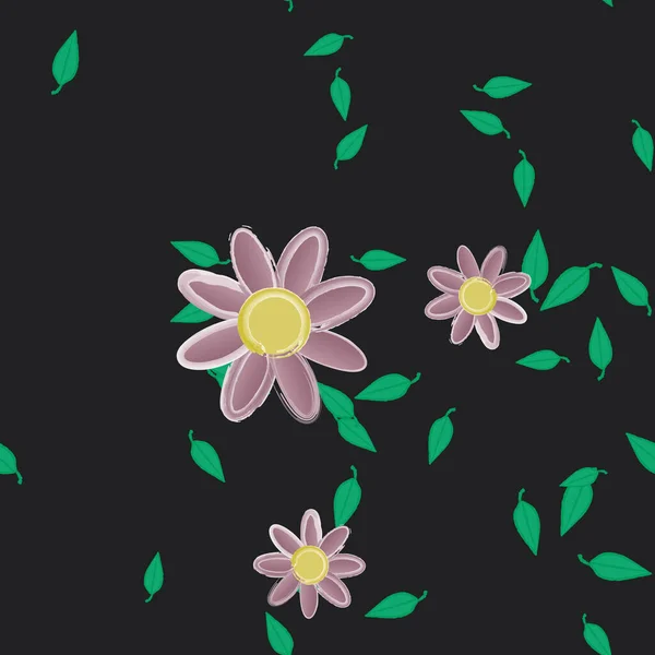 Blumen Mit Blättern Nahtloser Hintergrund Vektorillustration — Stockvektor