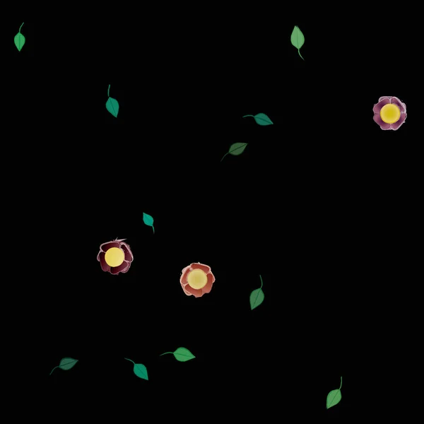 Fiori Con Foglie Sfondo Senza Soluzione Continuità Illustrazione Vettoriale — Vettoriale Stock