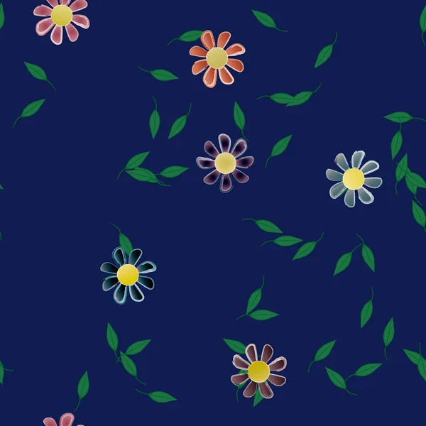 Flores Con Hojas Fondo Sin Costuras Ilustración Vectorial — Vector de stock