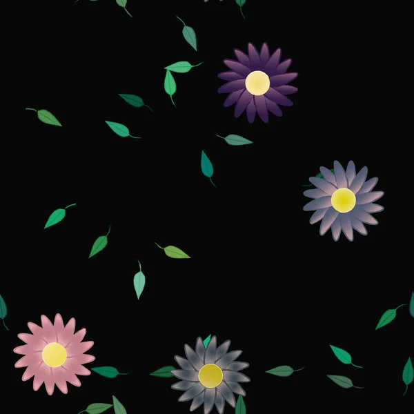 Flores Con Hojas Fondo Sin Costuras Ilustración Vectorial — Archivo Imágenes Vectoriales