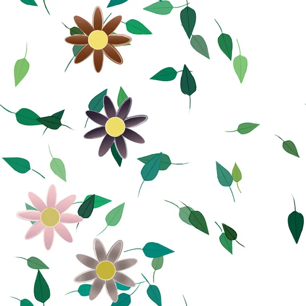 Flores Con Hojas Fondo Sin Costuras Ilustración Vectorial — Archivo Imágenes Vectoriales