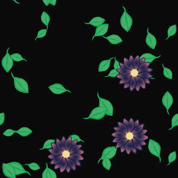 Flores Con Hojas Fondo Sin Costuras Ilustración Vectorial — Vector de stock