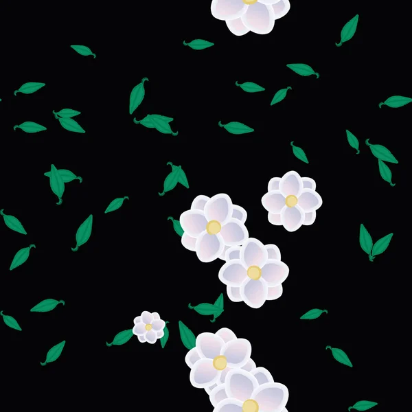 Flores Verano Pétalos Con Hojas Fondo Sin Costuras Vector Ilustración — Vector de stock