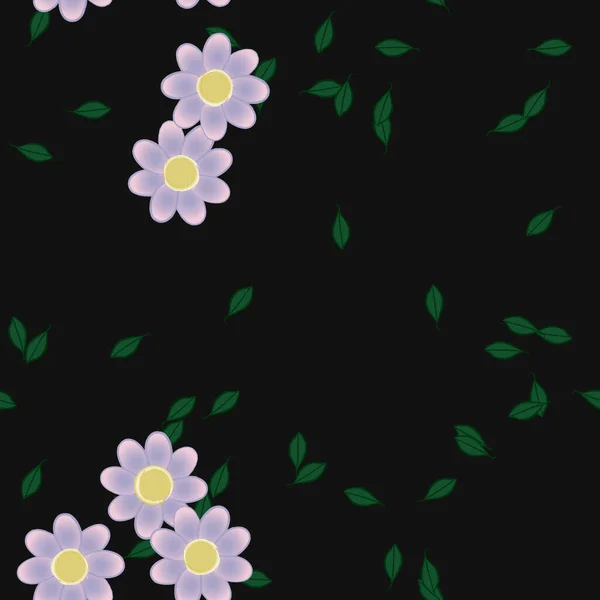 Vektor Illustration Sommaren Blommor Kronblad Med Blad Sömlös Bakgrund — Stock vektor