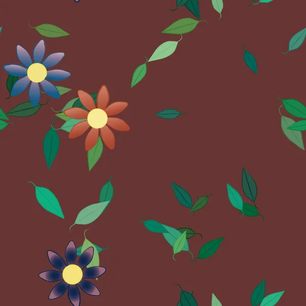 Flores Con Hojas Fondo Sin Costuras Ilustración Vectorial — Vector de stock