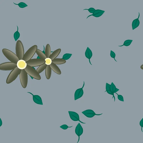 Fleurs Avec Feuilles Fond Sans Couture Illustration Vectorielle — Image vectorielle