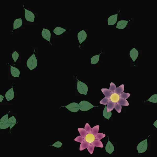 Flores Con Hojas Fondo Sin Costuras Ilustración Vectorial — Archivo Imágenes Vectoriales