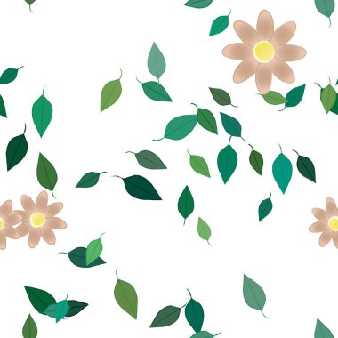 Yapraklı, çiçek arkaplanlı yaz çiçeklerinin vektör çizimi