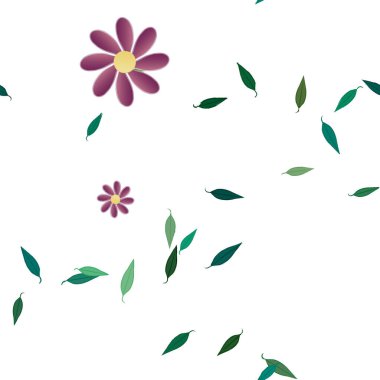 Yapraklı, çiçek arkaplanlı yaz çiçeklerinin vektör çizimi